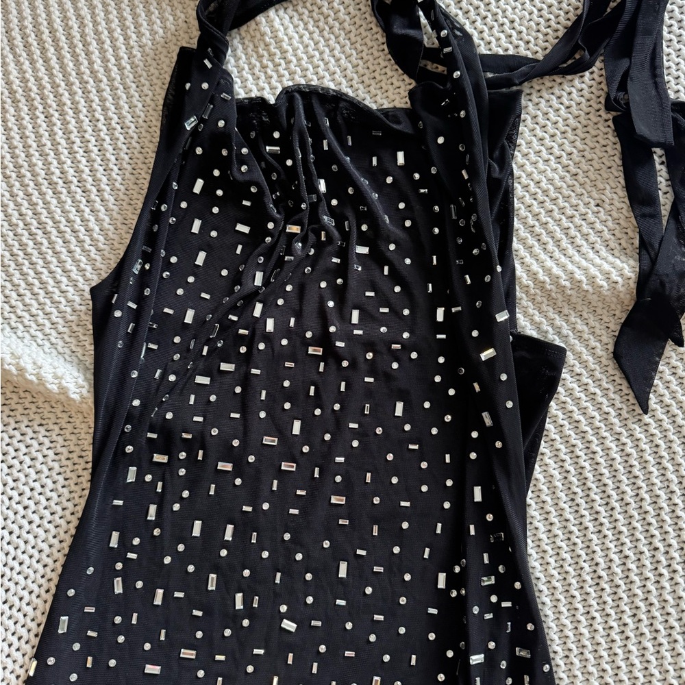 Black Halter Top with Silver Accents